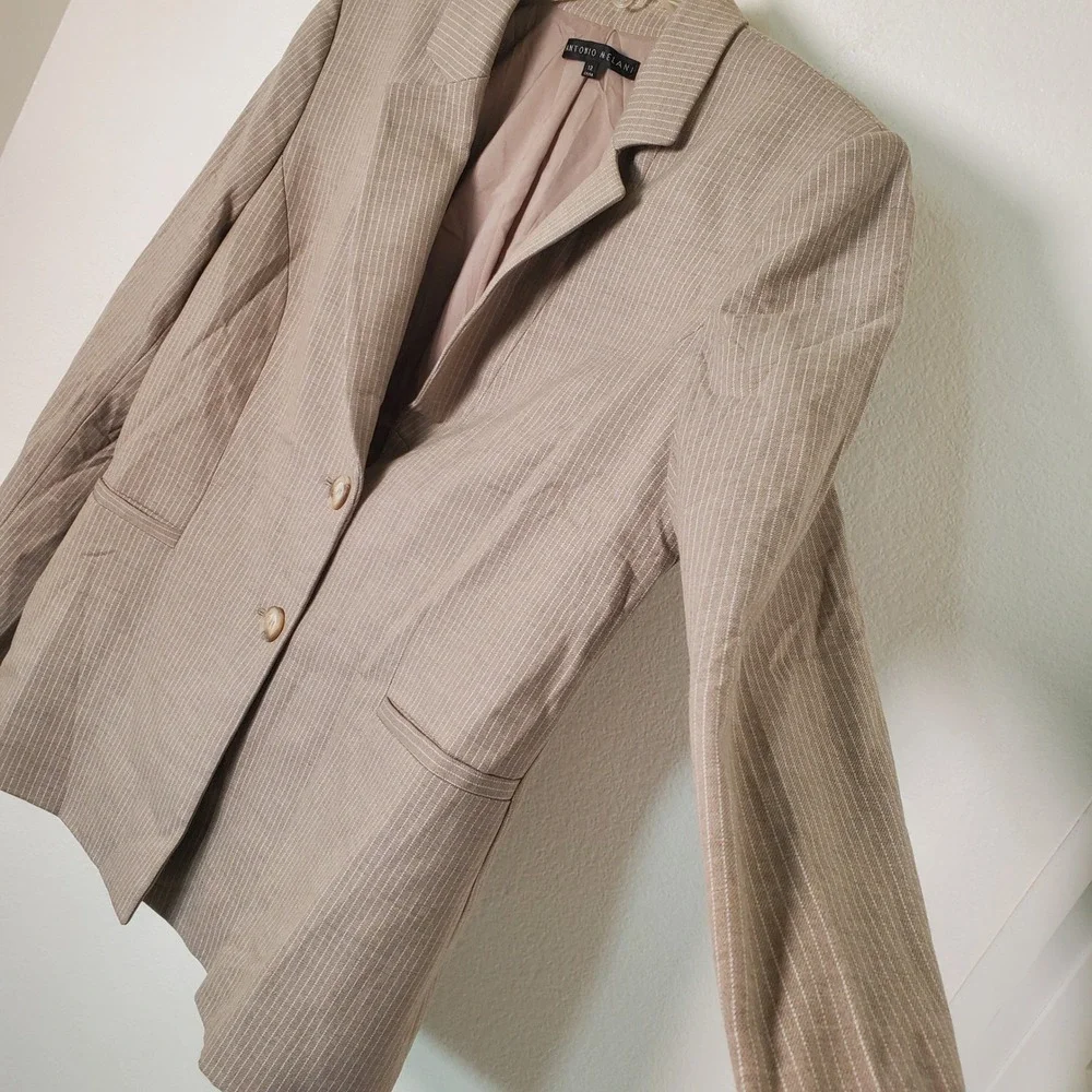 Antonio Melani Tan Pinstripe Blazer Women's‎ Career Suit Jacket